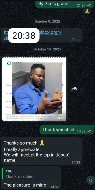 A Nigerian Masters student thanking a research assistant from Craig Educational Consult for helping him in collecting data through the use of questionnaires from target audience.